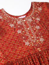 Red Yoke Design A-Line Kurta and Trousers With Dupatta-MLWSHKS4275RED