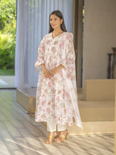 Off White Floral Printed A-Line Kurta and Trousers With Dupatta-MLWSHKS4287OFW
