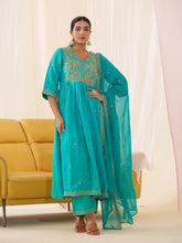 Women Ethnic Motifs Embroidered Kurta With Trousers & Dupatta-MLWSHKS4299GRN