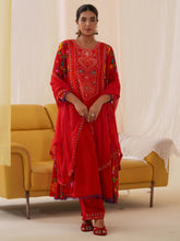 Women Ethnic Motifs Embroidered Kurta With Trousers & Dupatta-MLWSHKS4302RED
