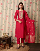 Chinon Silk Fabric Maoon Colour Top Bottom Dupatta Set-MLWSHKS4354MRN