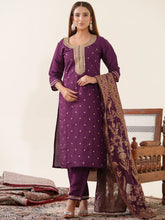 Wine Colour Roman Silk Top Bottom With Jequard Dupatta Set-MLWSHKS4368WNE