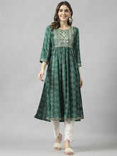 Reyon Cotton Green Colour Nayra Cut Printed Kurti For Women-MLWSHKU4334GRN