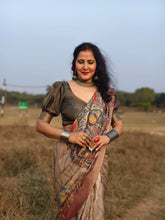 Mysore Silk Digital Print Beige Saree With Unstiched Blouse Piece-MPHMS-09-BEIGE