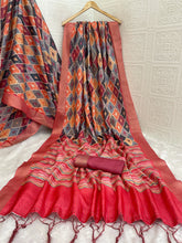 Mysore Silk Digital Print Pink Saree With Unstiched Blouse Piece-MPHMS-16-PINK