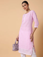 Women Floral Chikankari Pink Straight Kurta-MRF-1073B-Pink