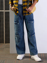 Men Blue Multi Pocket Baggy Jeans-MSJEAN0614