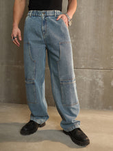 Men Blue Washed Wide Leg Carpenter Jeans-MSJEAN0687