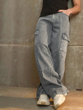 Men Grey Wide Leg Cargo Jeans-MSJEAN0689