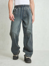 Men Blue Washed Knee Dart Wide Leg Jeans-MSJEAN0754