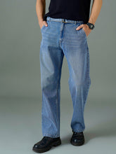 Men Light Blue Wash Front Belted Relax Fit Jeans-MSJEAN0843