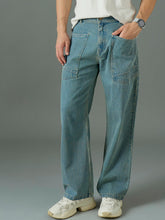 Men Light Blue Wash Front Pocket Relax Fit Jeans-MSJEAN0847