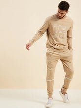 Men Beige Relax Fit Zipper Detail Joggers