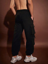 Men Black Utility Pockets Oversized Joggers