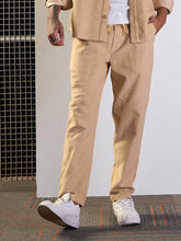 Men Beige Corduroy Elasticated Pants-MSPANT50951