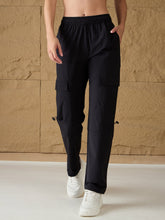 Women Unisex Black Front Pocket Parachute Pants-MSPANT51033