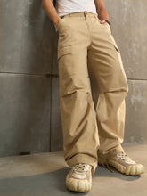 Men Beige Twill Facing Detail Wide Leg Cargo Pants-MSPANT51108