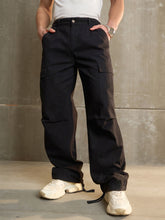 Men Black Twill Facing Detail Wide Leg Cargo Pants-MSPANT51110