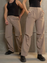 Unisex Taupe Front Dart Baggy Parachute Pants-MSPANT51120