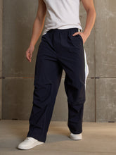 Unisex Navy Side Panel Baggy Parachute Pants-MSPANT51123