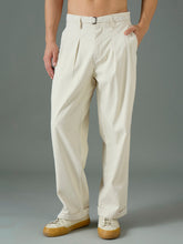 Men Off White Front Belt Relax Fit Korean Trouser-MSPANT51308