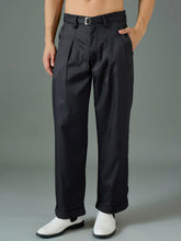 Men Black Front Belt Relax Fit Korean Trouser-MSPANT51309