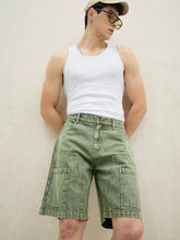 Men Light Green Denim Relax Fit Carpenter Shorts-MSSHOR90081