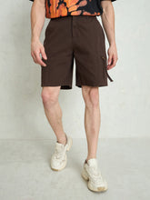 Men Brown Denim Twill Zipper Pockets Shorts-MSSHOR90084
