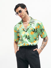 Men Green Tropical Short Sleeves Satin Shirt-MSSHRT20185