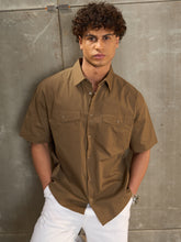 Men Olive Poplin Front Pocket Relax Fit Shirt-MSSHRT20579