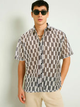 Men Beige & Black Geometric Print Crochet Shirt-MSSHRT20625