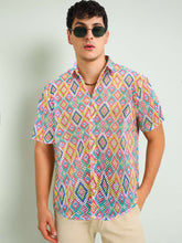 Men Multi Color Geometric Print Crochet Shirt-MSSHRT20628