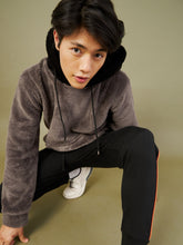 Men Charcoal Grey Fur Colorblock Hoodie-MSSWSH70155