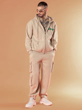 Men Taupe CHICAGO Oversized Zipper Hoodie with Joggers-MSSWSH70233_MSPANT50911