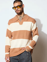 Men Unisex Beige & Off White Collar Neck Oversize Sweater-MSSWSH7620