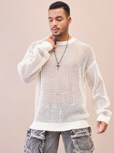Men Unisex Off White Oversize Crochet Sweater-MSSWSH7627