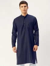 Men's Navy Cotton Solid Kurta Only