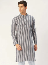 Men's Grey Cotton Striped Kurta Only