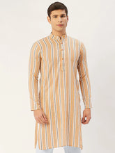 Men's Yellow Cotton Striped Kurta Only