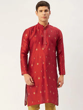 Men's Maroon Coller Embroidered Woven Design Kurta Only