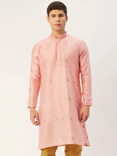 Men's Pink Coller Embroidered Woven Design Kurta Only