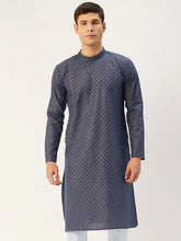 Men's Navy Cotton printed kurta Only
