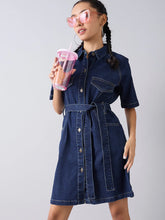 Girls Blue Acid Wash Denim Shirt Dress-NVDRSS12406