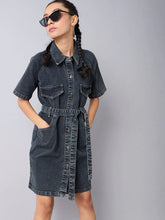 Girls Black Acid Wash Denim Shirt Dress-NVDRSS12407