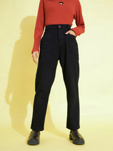 Girls Black Side Pocket Straight Jeans