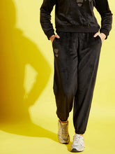 Girls Black Velour Studded Heart Detail Joggers