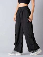 Girls Black Hem Pockets Parachute Cargos-NVPANT50894