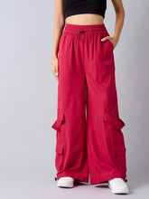 Girls Red Hem Pockets Parachute Cargos-NVPANT50895