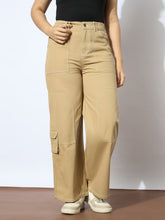 Girls Beige Twill White Contrast Thread Straight Pants-NVPANT51200