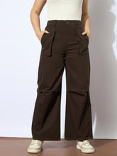 Girls Dark Brown Twill Multi Pocket Straight Pants-NVPANT51202